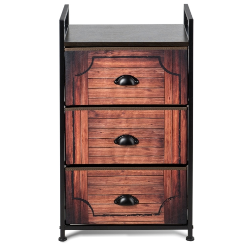 Costway 3 Drawer Fabric Dresser Storage Tower Nightstand Sturdy Steel Frame Closet