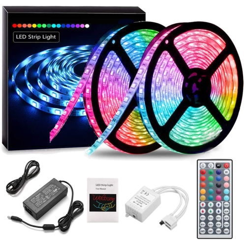 LED Strip Lights 5 Metre Desk Multicolour LED Strip Lights with 3M Adhesive and Clips Govee Waterproof RGB Lighting Strip Kits with 44 Key Remote for Bedroom Kitchen TV 12V Power Supply UK Plug 