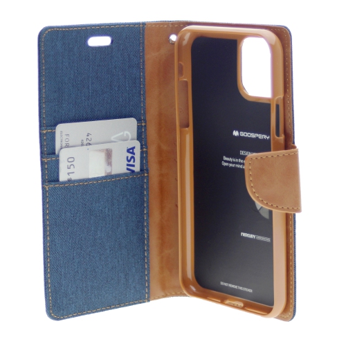 TopSave – Étui journal en toile pour iPhone 12 Mini, bleu marine