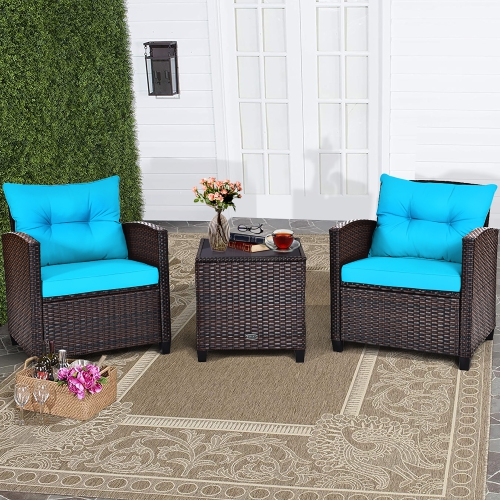 Costway 3PCS Patio Rattan Furniture Set Cushioned Conversation Set Sofa