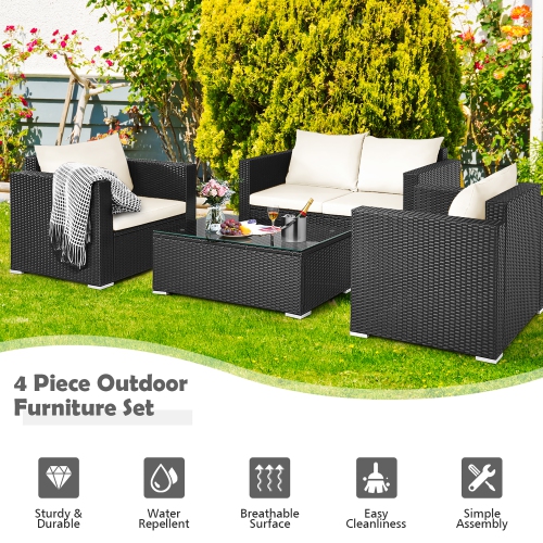 Costway 8PCS Patio Rattan Furniture Set White