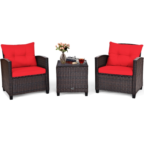 Costway 3PCS Patio Rattan Furniture Set Cushioned Conversation Set Sofa