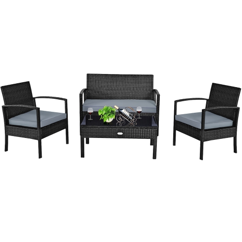 Costway 4PCS Patio Rattan Furniture Set Garden Deck
