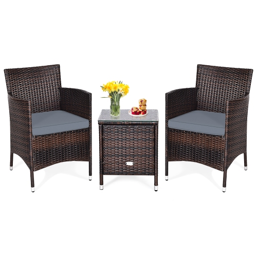Costway Outdoor 3 PCS PE Rattan Wicker Furniture Sets Chairs Coffee Table Garden