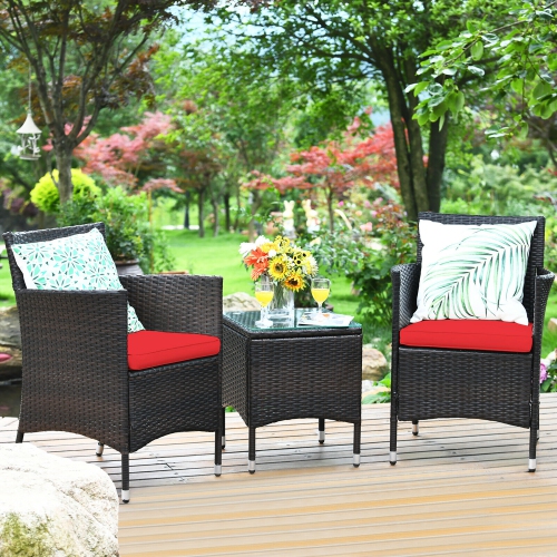 Costway Outdoor 3 PCS PE Rattan Wicker Furniture Sets Chairs Coffee Table Garden