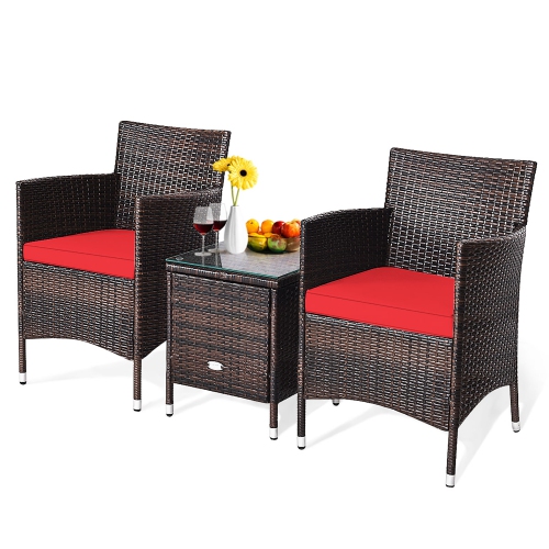Costway Outdoor 3 PCS PE Rattan Wicker Furniture Sets Chairs Coffee Table Garden