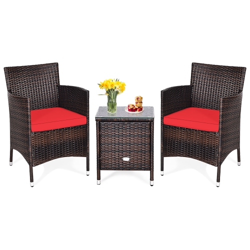Costway Outdoor 3 PCS PE Rattan Wicker Furniture Sets Chairs Coffee Table Garden