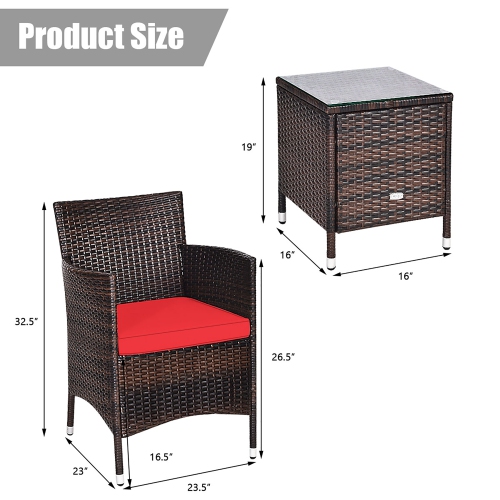 Costway Outdoor 3 PCS PE Rattan Wicker Furniture Sets Chairs Coffee Table Garden