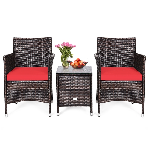 Costway Outdoor 3 PCS PE Rattan Wicker Furniture Sets Chairs Coffee Table Garden
