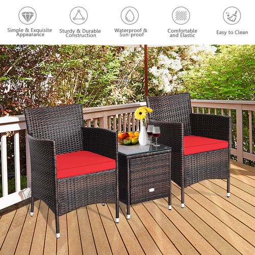 Costway Outdoor 3 PCS PE Rattan Wicker Furniture Sets Chairs Coffee Table Garden
