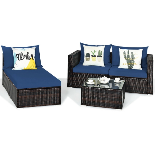 Costway 5PCS Patio Rattan Furniture Set Sectional Conversation Sofa w/ Coffee Table