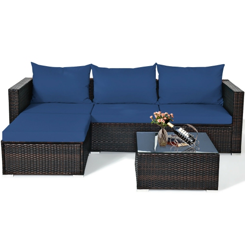 Costway 5PCS Patio Rattan Furniture Set Sectional Conversation Sofa w/ Coffee Table