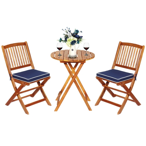 3PCS Ensemble bistro pliant en bois pour le patio Chaise Table Conversation Coussin Costway