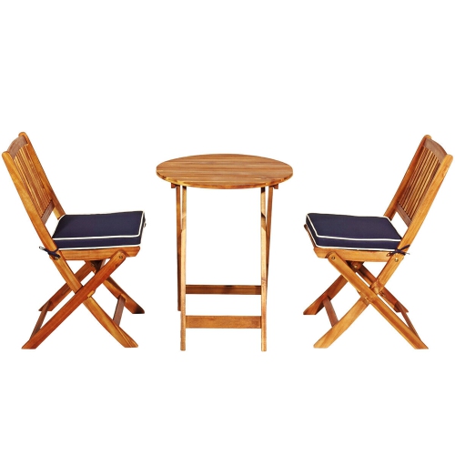 3PCS Ensemble bistro pliant en bois pour le patio Chaise Table Conversation Coussin Costway