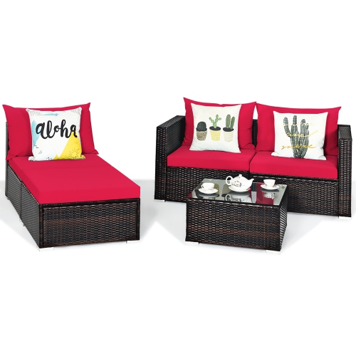 Costway 5PCS Patio Rattan Furniture Set Sectional Conversation Sofa w/ Coffee Table
