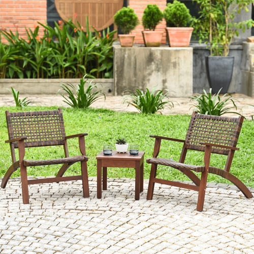 COSTWAY  3PCs Patio Rattan Furniture Set Coffee Table