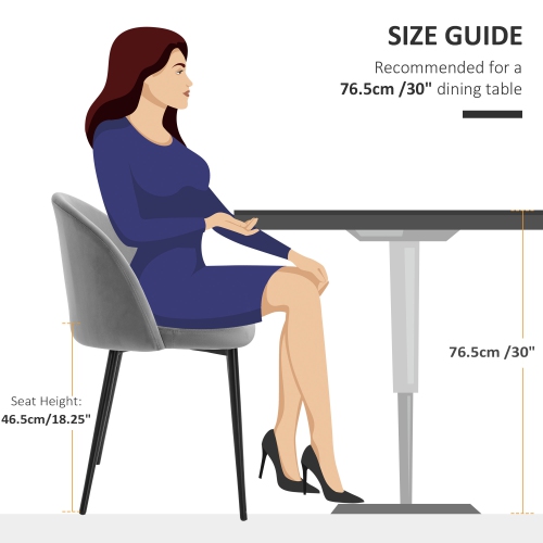 HOMCOM Modern Dining Chairs Set of 2, Mid-Back Velvet Upholstered Kitchen Chairs, Side Chair for Living Room, Dining Room, Grey