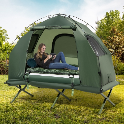 Goplus 1-Person Compact Portable Pop-Up Tent/Camping Cot w/ Air Mattress & Sleeping Bag