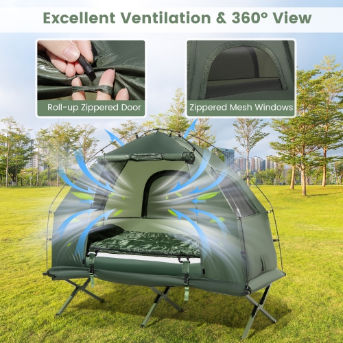 Goplus 1-Person Compact Portable Pop-Up Tent/Camping Cot w/ Air Mattress & Sleeping Bag