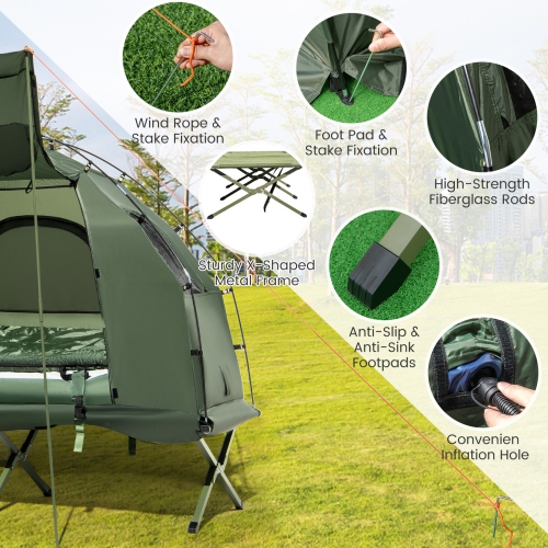 Goplus 1-Person Compact Portable Pop-Up Tent/Camping Cot w/ Air Mattress & Sleeping Bag