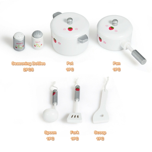 Costway Wood Kitchen Toy Kids Cooking Pretend Play Setw/ Utensils,Sounds & Wordpad White