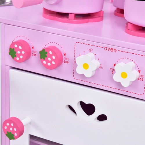Costway Kids Wooden Play Set Kitchen Toy Strawberry Pretend Cooking Playset Toddler