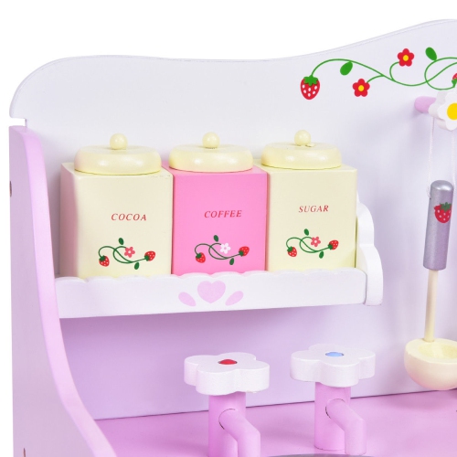 Costway Kids Wooden Play Set Kitchen Toy Strawberry Pretend Cooking Playset Toddler