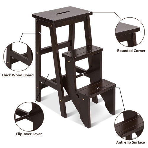 Costway 3 Tier Step Stool 3 in 1 Folding Ladder Bench Storage Shelf Multi-function