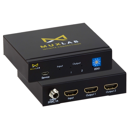 MUXLAB  1X2 HDMI Splitter 1 In 2 Out | Supports 4K60Hz HDr, HDMI 2.0, HDcp 2.2 | for Ps4 Ps3 Blu-Ray Player HDtv (1 Source to 2 Displays, for Dual