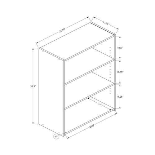 Bookcase 36'' H Dark Taupe with 3 Shelves