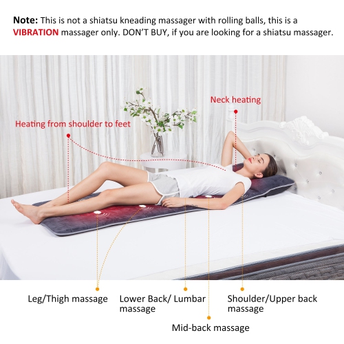 Snailax Memory Foam Massage Mat with Heat, 6 Therapy Heating pad,10 Vibration Motors Massage Mattress Pad, Full Body Massager Cushion Relieve Neck,