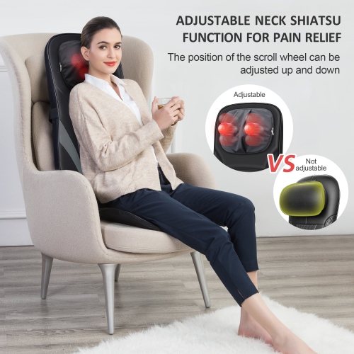 Snailax Shiatsu Massagers Neck and Back -Back Massagers with Heat,Kneading Massage Chair Pad with Adjustable Intensity, Electric Massager for Back