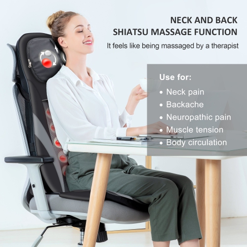 Snailax Shiatsu Massagers Neck and Back -Back Massagers with Heat,Kneading Massage Chair Pad with Adjustable Intensity, Electric Massager for Back