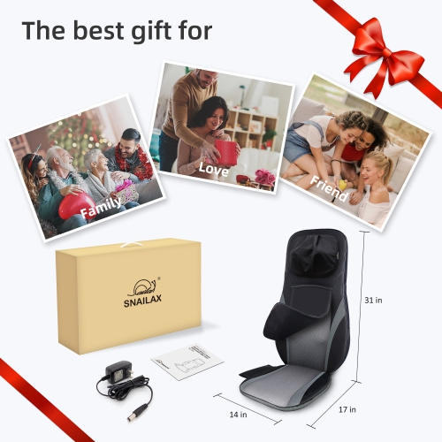 Snailax Shiatsu Massagers Neck and Back -Back Massagers with Heat,Kneading Massage Chair Pad with Adjustable Intensity, Electric Massager for Back