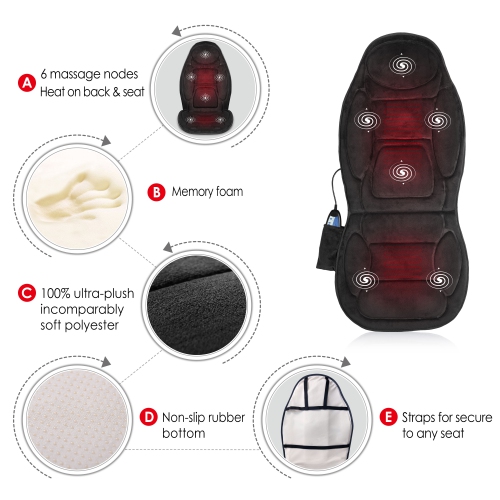 Snailax Memory Foam Massage Seat Cushion - Back Massager with Heat,6 Vibration Massage Nodes & 2 Heat Levels, Massage Chair for Home Office Chair -