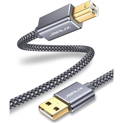 Câble d'imprimante JSAUX, câble USB 2.0 type A vers B mâle, 10 pi/3 m,  compatible haute vitesse avec HP, Canon, Epson, Brother, Lexmark, Dell,  Xerox, Samsung et plus encore (gris)