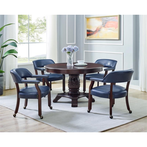 BOWERY HILL  Navy Blue Faux Leather Arm Chair With Casters