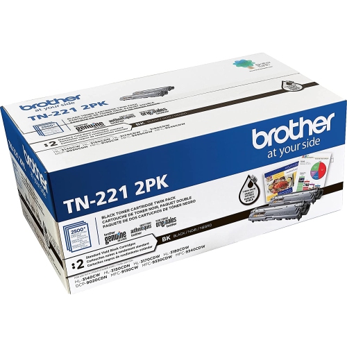 Brother Genuine Standard-Yield Black Toner Cartridge Twin Pack TN221 2PK