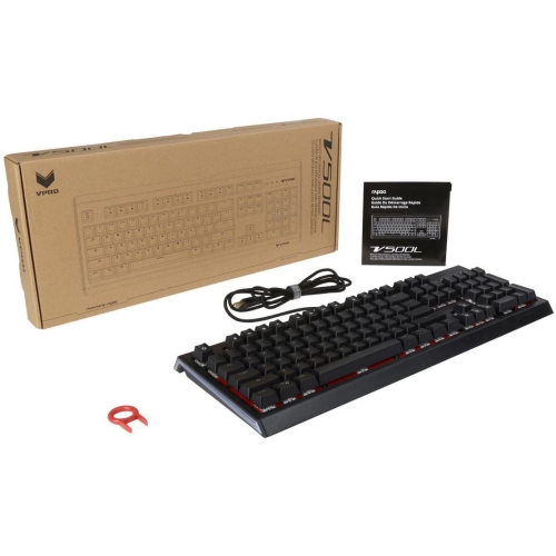 RAPOO VPRO V500L Mechanical Gaming Keyboard, Red Switches, Red LED, Aluminum Frame, 6 ft. Braided Cable Wire