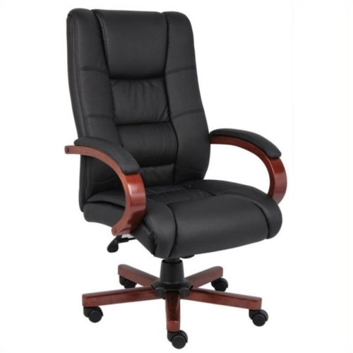 Scranton & Co Leather/Wood High Back Executive Office Chair in Black/Cherry