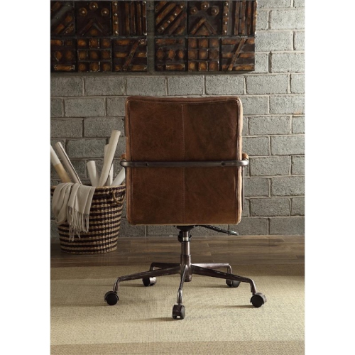 Bowery Hill Leather Swivel Office Chair in Retro Brown