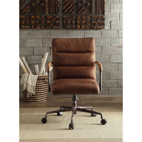 Bowery Hill Leather Swivel Office Chair in Retro Brown