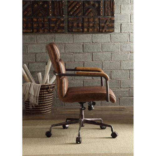 Bowery Hill Leather Swivel Office Chair in Retro Brown