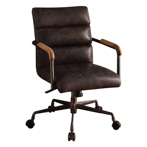 BOWERY HILL  Leather Swivel Office Chair In Antique Ebony