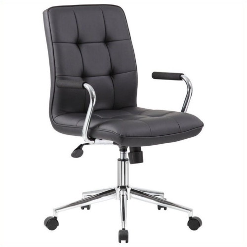 Scranton & Co Modern Leather Chair with Arms in Black/Chrome