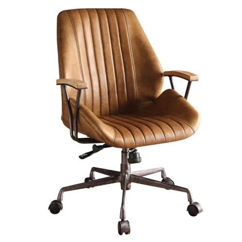 BOWERY HILL  Leather Swivel Office Chair In Coffee