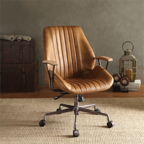 Bowery Hill Leather Swivel Office Chair in Coffee