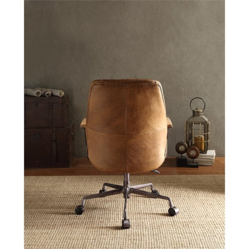 Bowery Hill Leather Swivel Office Chair in Coffee