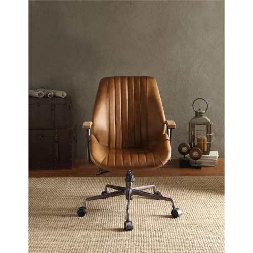 Bowery Hill Leather Swivel Office Chair in Coffee