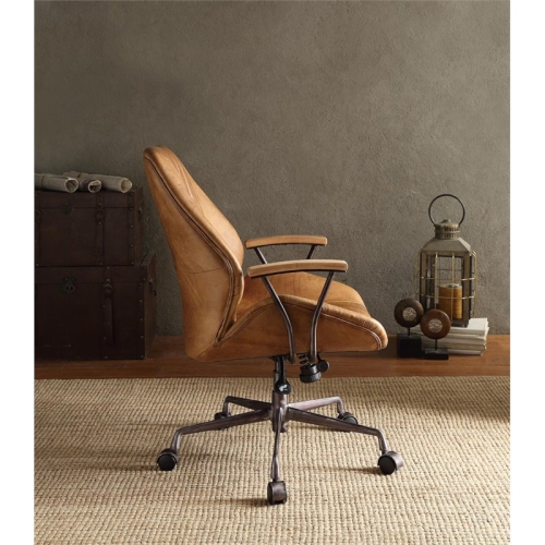 Bowery Hill Leather Swivel Office Chair in Coffee